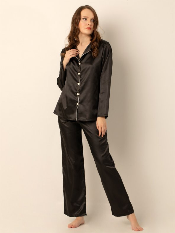 Uzun Kollu Saten Pijama Takımı - 2