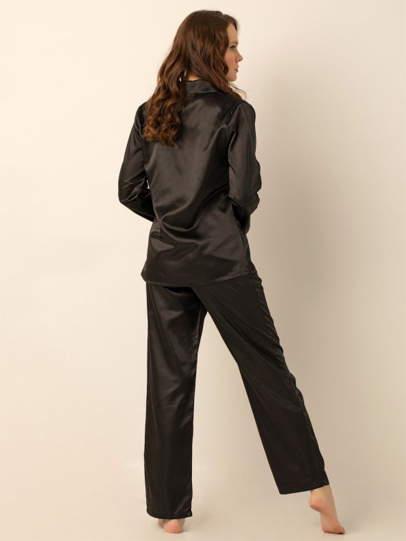 Uzun Kollu Saten Pijama Takımı ürün görseli