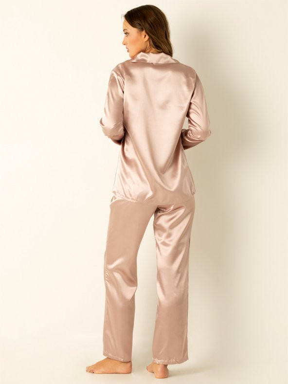 Uzun Kollu Saten Pijama Takımı