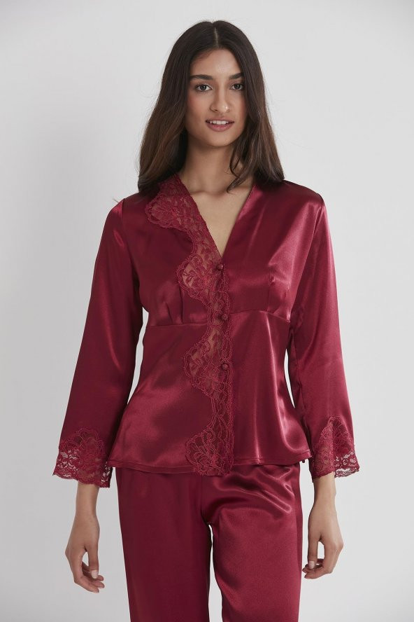 Saten Dantelli Pijama Takımı