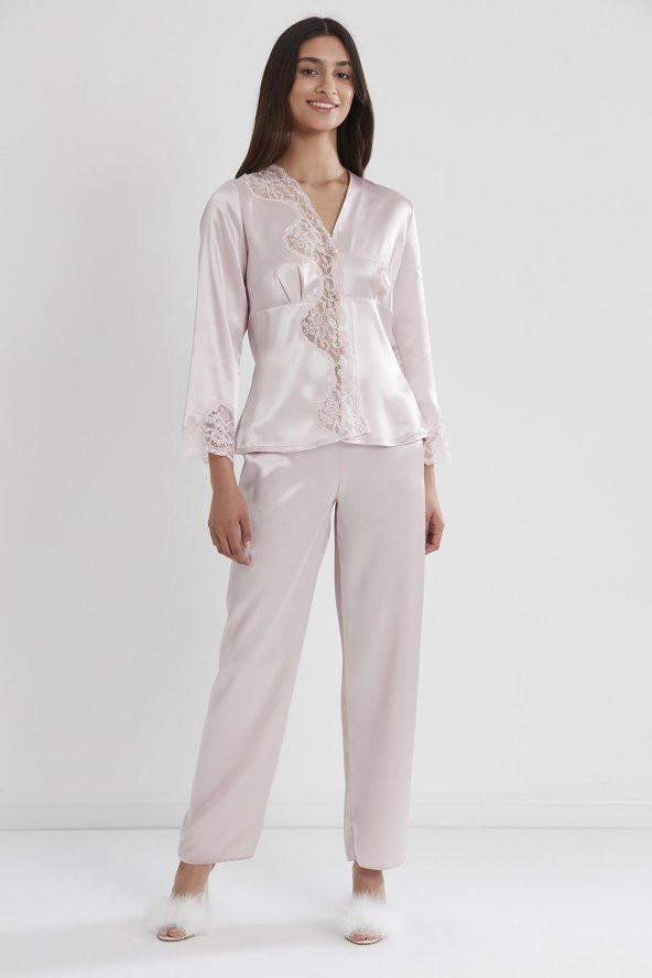 Saten Dantelli Pijama Takımı