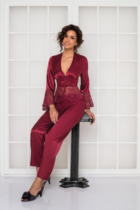 Saten Dantelli Pijama Takımı