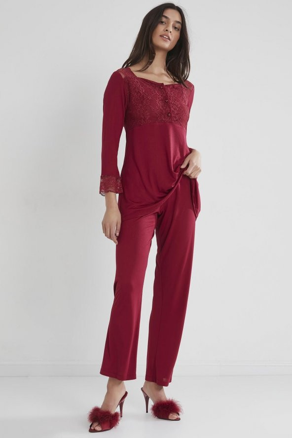 Penye Dantelli Pijama Takımı