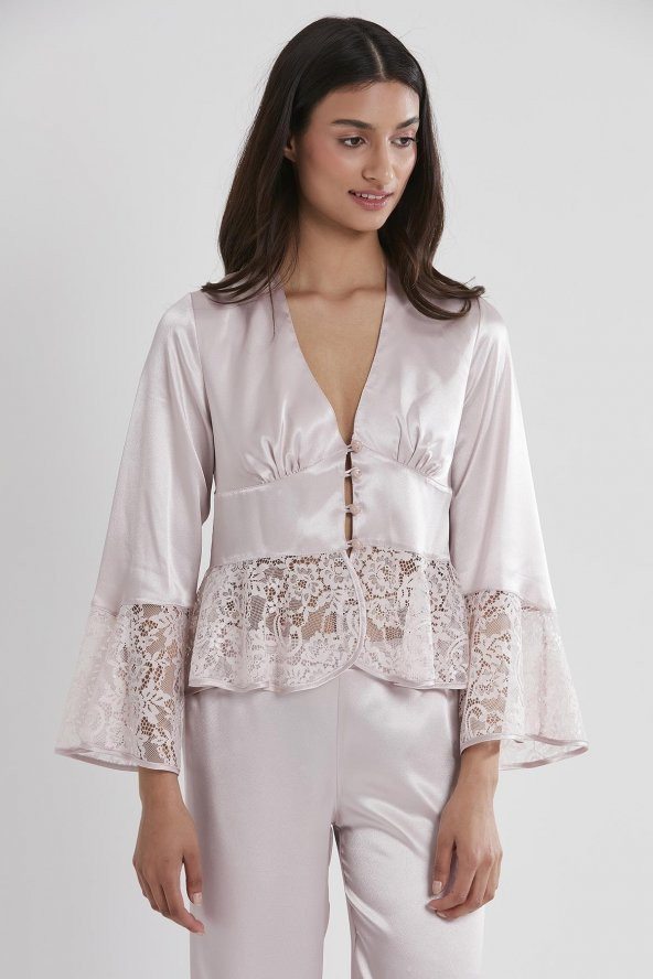 Saten Dantelli Pijama Takımı