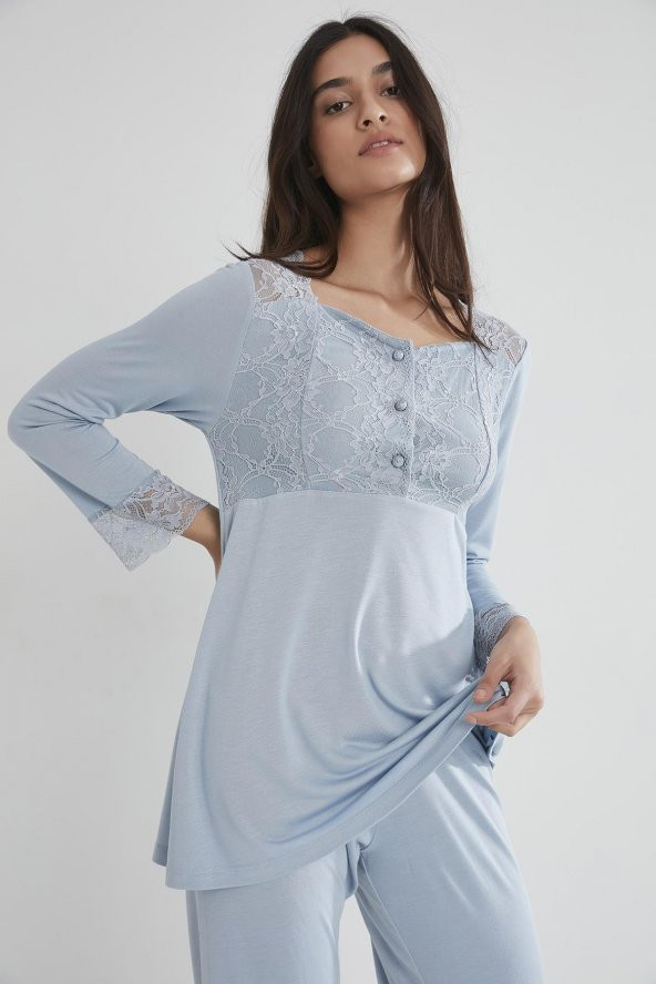 Penye Dantelli Pijama Takımı - 4