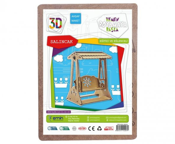 Boyanabilir 3D Ahşap Salıncak - Demonte - 2