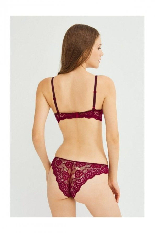 Kadın Bordo Destekli Balenli Dantel Sütyen Takım 122T_DOLU - Resim 3
