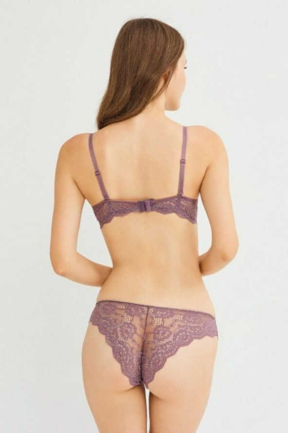 Kadın Bordo Destekli Balenli Dantel Sütyen Takım 122T_DOLU - Resim 3