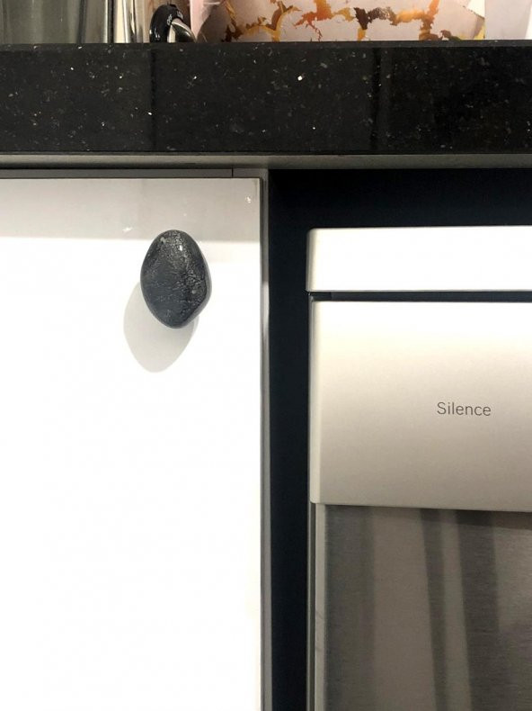 Porselen Antrasit Gri Taş Düğme Tek Vidalı Mobilya Dolap Kulp - 3