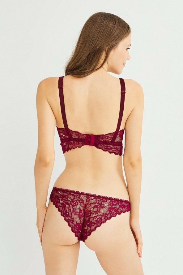 Kadın Haki Yeşil Perfero Desteksiz Dantelli Sütyen Külot Takım - Resim 3