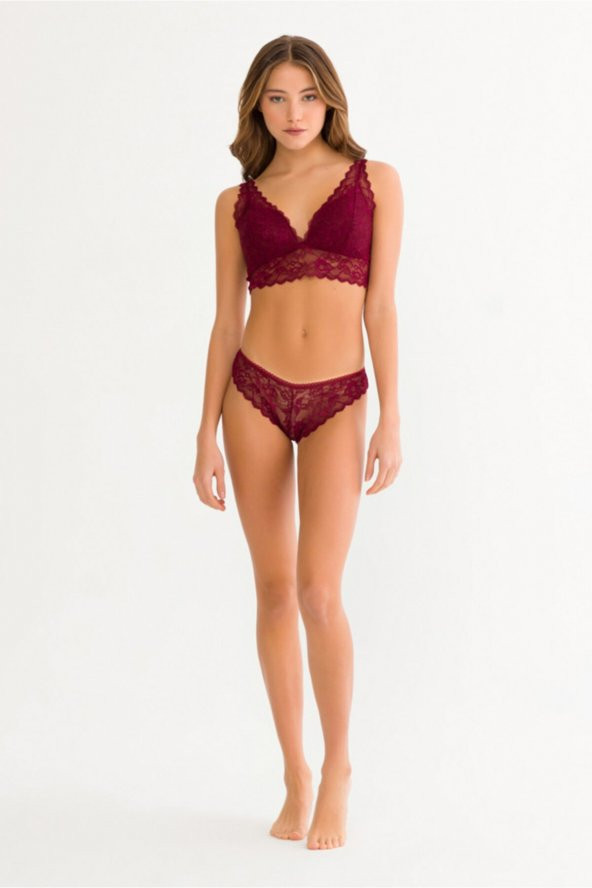 Kadın Haki Yeşil Perfero Desteksiz Dantelli Sütyen Külot Takım - Resim 2