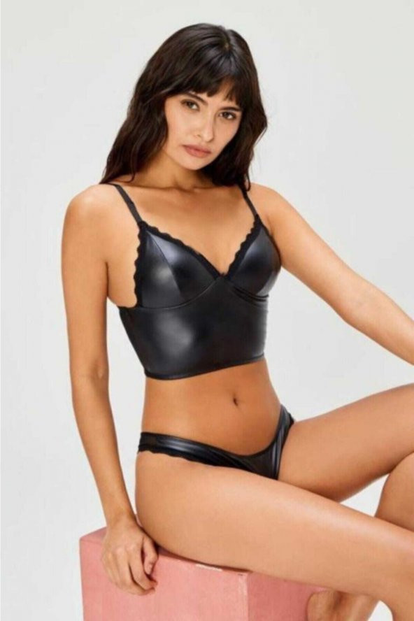 Kadın Bordo Deri Hafif Destekli Bralet Sütyen Külot Takım 309t - Resim 2