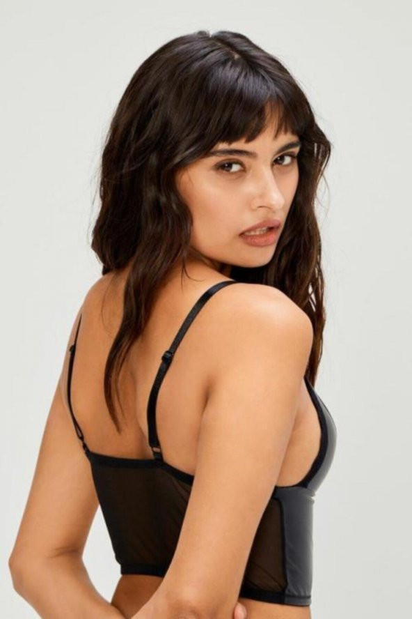 Kadın Bordo Deri Hafif Destekli Bralet Sütyen Külot Takım 309t - Resim 3