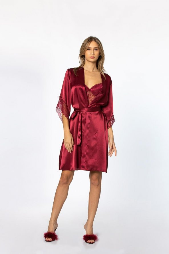 Saten Dantelli Gecelik & Sabahlık Takım - Resim 2