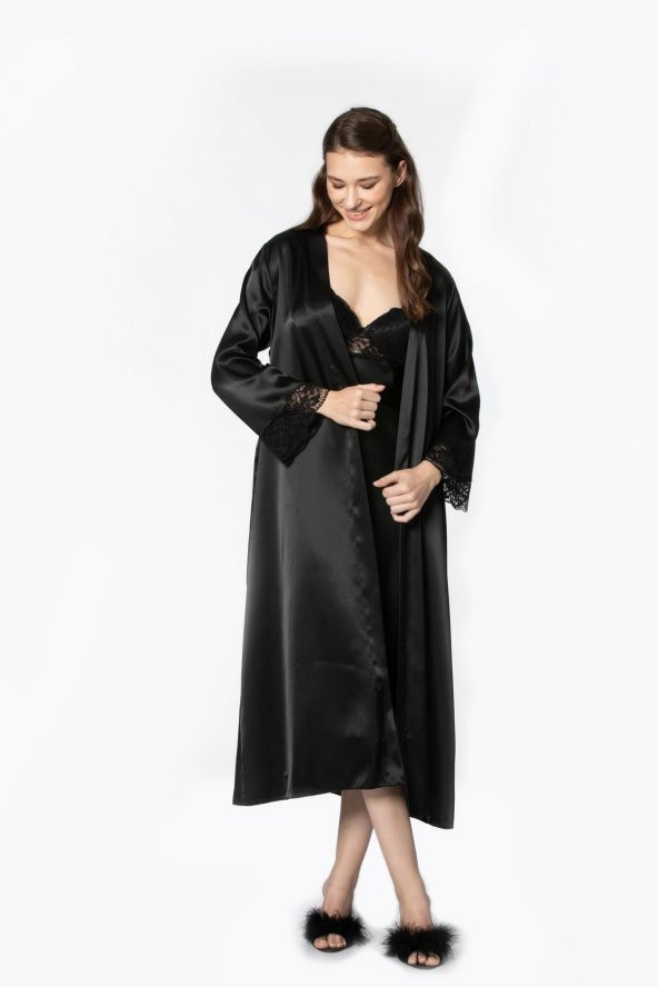 Saten Dantelli Gecelik & Sabahlık Takım ürün görseli