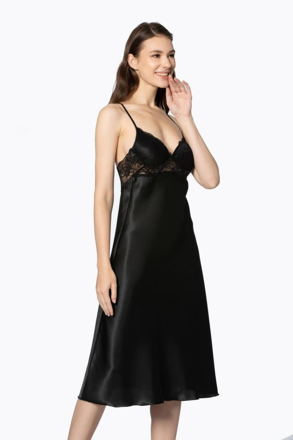 Saten Dantelli Gecelik & Sabahlık Takım - Resim 3