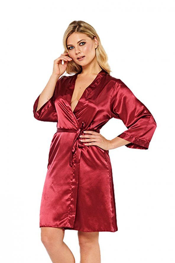İpek Saten Bordo Sabahlık - Resim 3