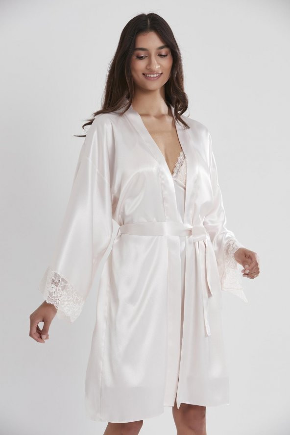 Saten Dantelli Gecelik & Sabahlık Takım - Resim 3