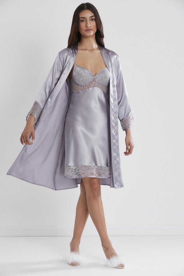 Saten Dantelli Gecelik & Sabahlık Takım ürün görseli