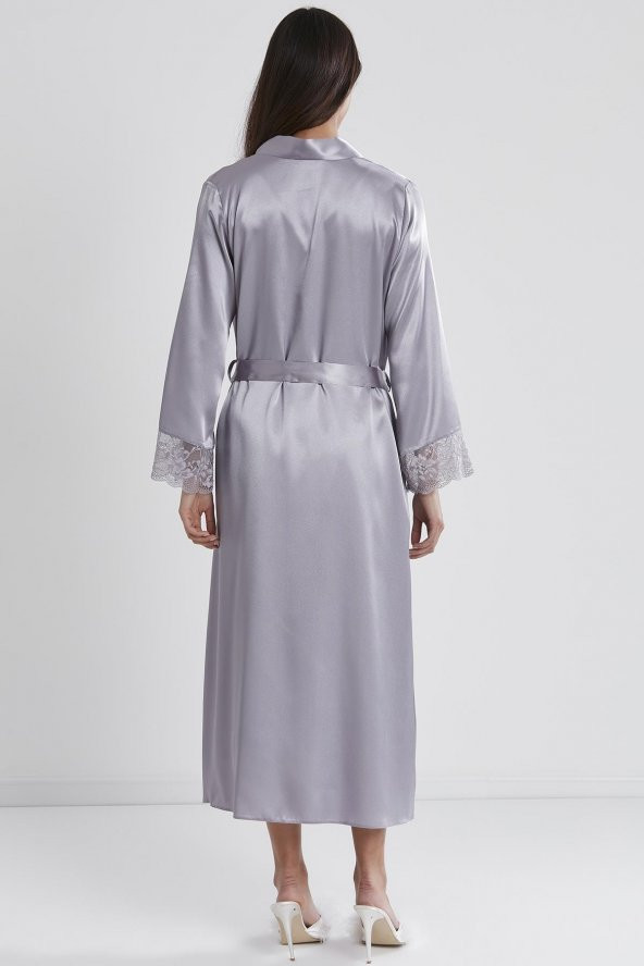 Saten Dantelli Gecelik & Sabahlık Takım - Resim 4