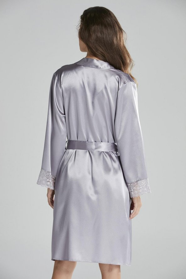 Saten Dantelli Gecelik & Sabahlık Takım - Resim 3