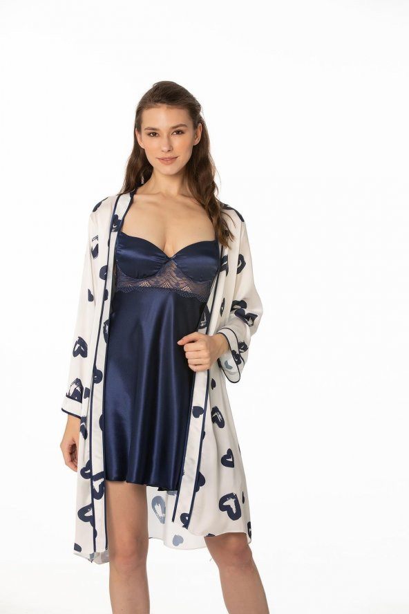 Saten Emprime Gecelik & Sabahlık Takım - Resim 2