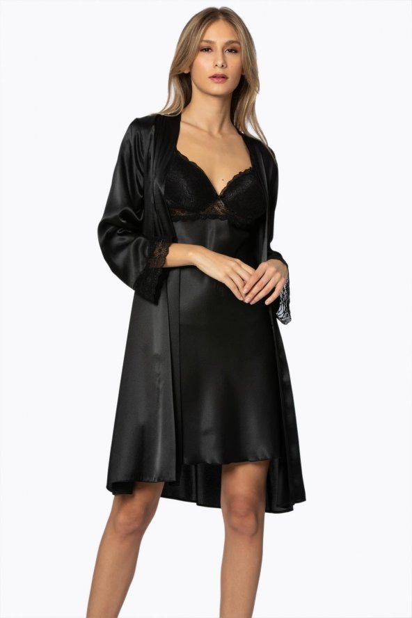 Saten Dantelli Gecelik & Sabahlık Takım ürün görseli