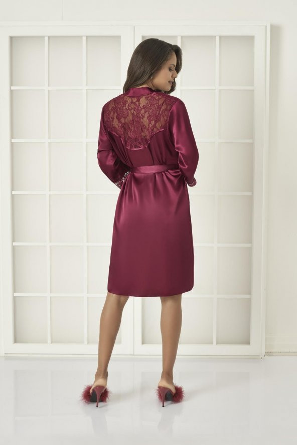 Saten Dantelli Gecelik & Sabahlık Takım - Resim 3