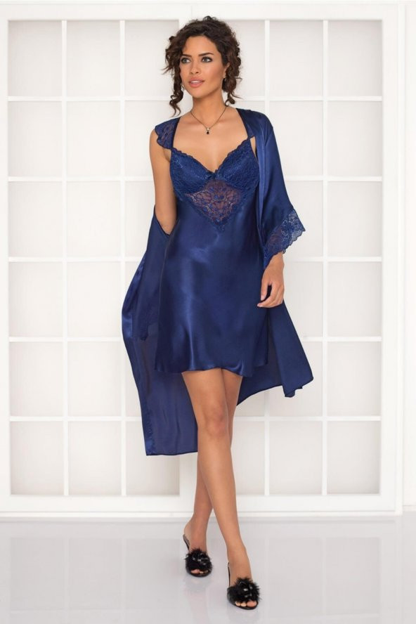 Saten Dantelli Gecelik & Sabahlık Takım - Resim 2