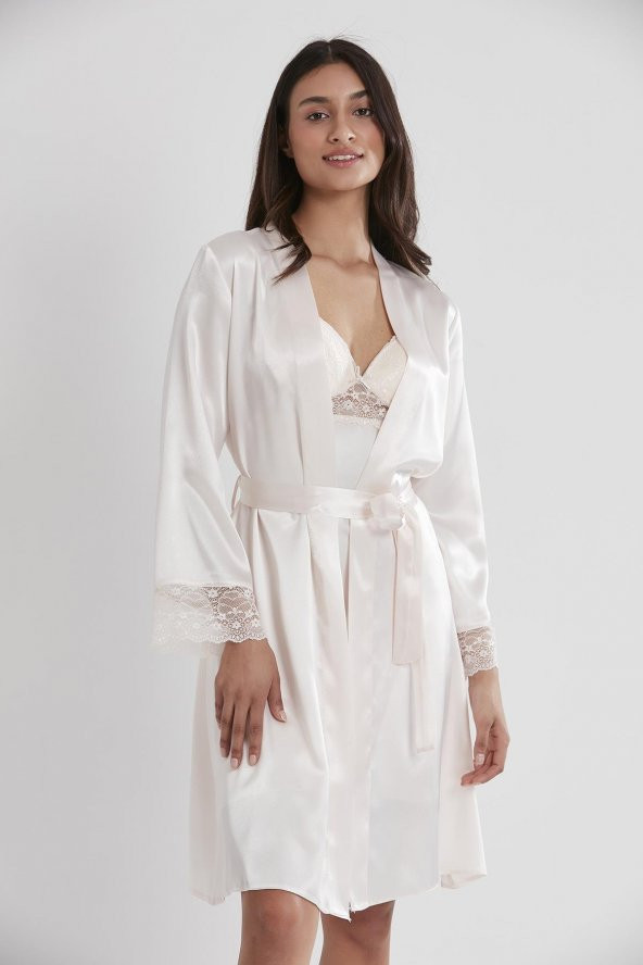 Saten Dantelli Gecelik & Sabahlık Takım - Resim 2