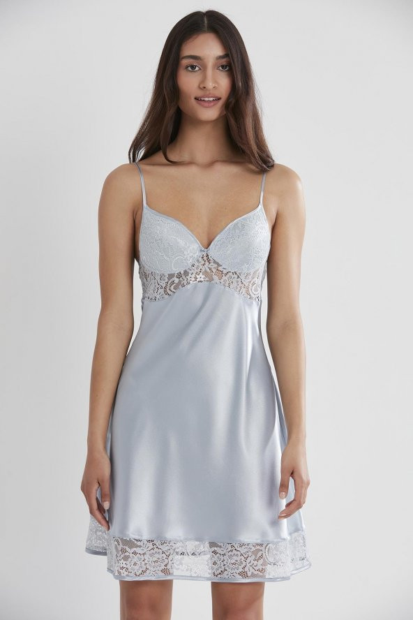 Saten Dantelli Gecelik & Sabahlık Takım - Resim 6