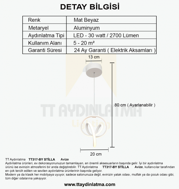 TT Aydınlatma TT317-BY  Stilla Modeli Mat Beyaz Led Avize - 4