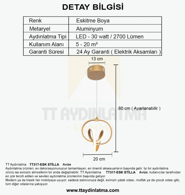 TT317-ESK TT Aydınlatma Stilla Modeli Eskitme Boyalı Led Avize - 4