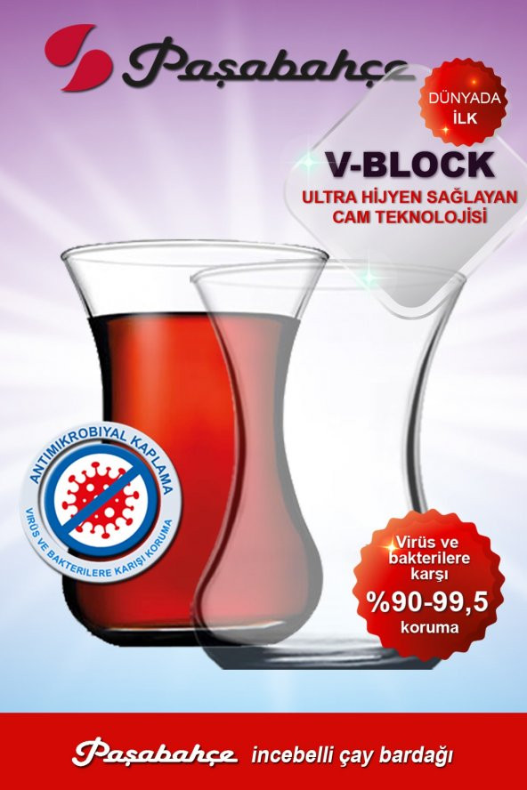 Paşabahçe V-block Antimikrobiyal 6lı Incebelli Çay Bardağı 42381
