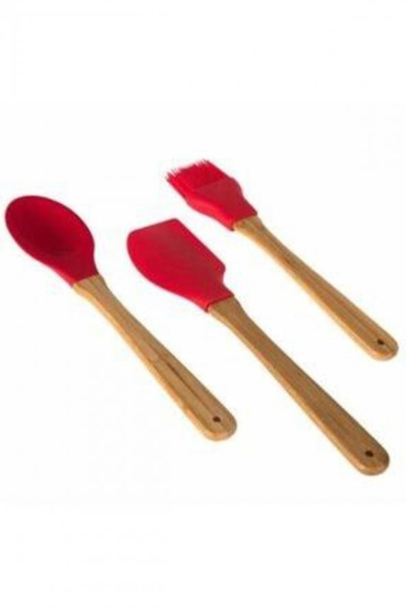 Ardıç Store 3lü Bambu Saplı Silikon Kaşık -spatula-fırça Isıya Dayanıklı Mutfak Seti