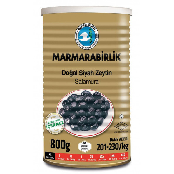 MARMARABİRLİK.800 GR X 6 Adet . SALAMURA ZEYTİN GOLD (XL) TANE ADETİ 201-230 - 2