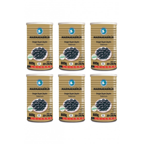 MARMARABİRLİK.800 GR. X 6 ADET SALAMURA (XL) MEGA ZEYTİN. TANE ADETİ 201-230