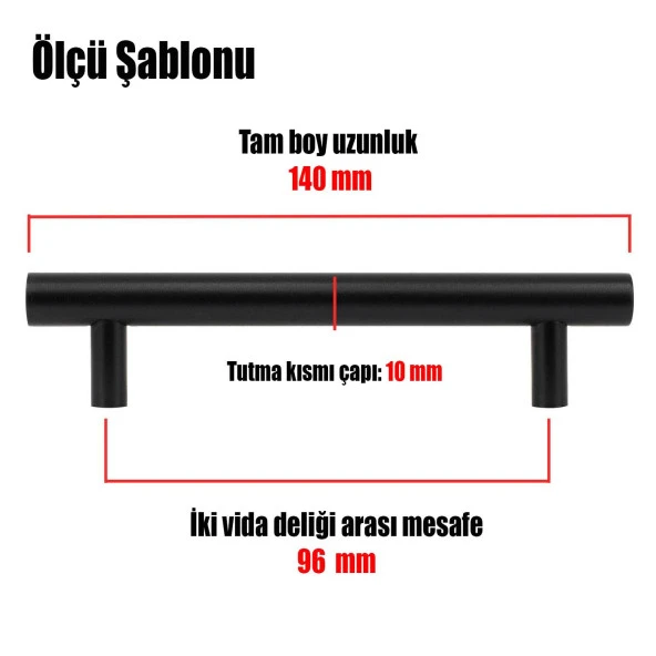 Gül Boylu Mobilya Dolap Kapak Çekmece Kulpu Kulbu 96 mm Mat Siyah Metal Kulp - 2