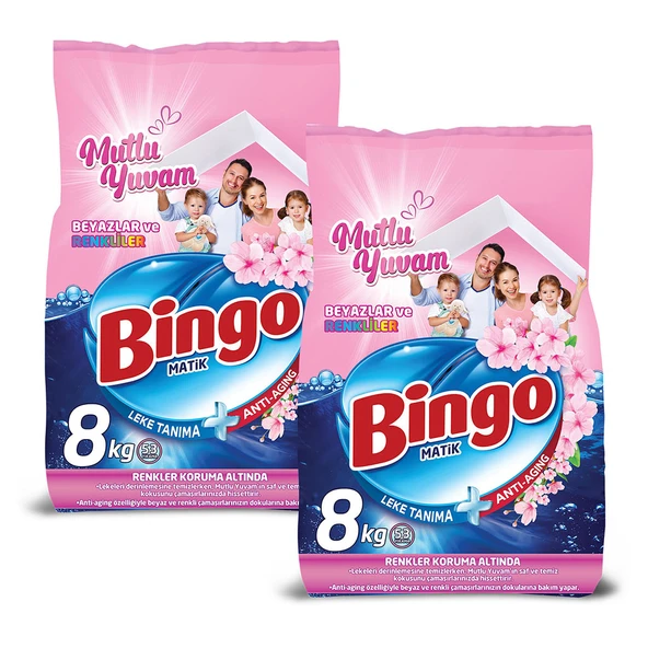 Bingo Matik 8 kg Mutlu Yuvam Renkliler ve Beyazlar Toz Çamaşır Deterjanı Ekonomi Paketi 2'li - 2
