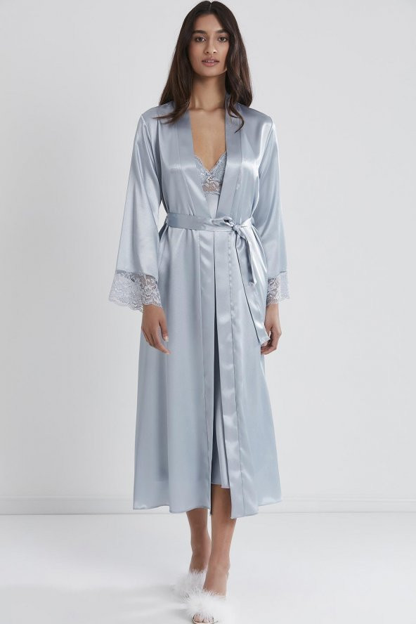 Saten Dantelli Gecelik & Sabahlık Takım - Resim 3