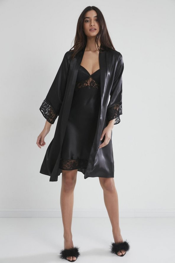 Saten Dantelli Gecelik & Sabahlık Takım ürün görseli