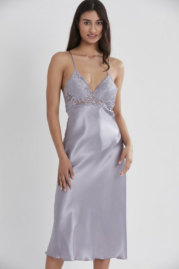 Saten Dantelli Gecelik & Sabahlık Takım - Resim 5