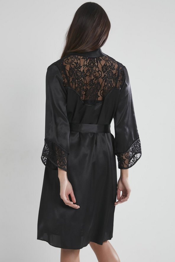 Saten Dantelli Gecelik & Sabahlık Takım - Resim 4