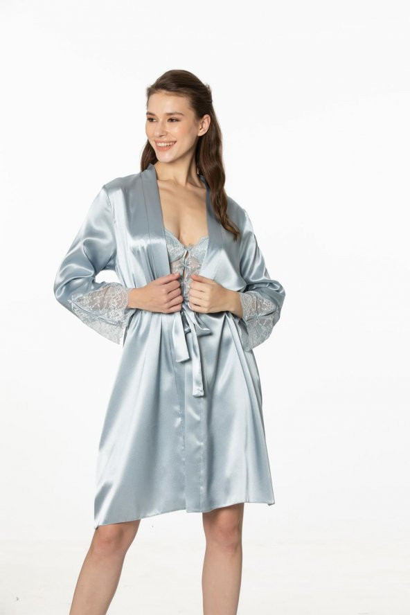 Saten Dantelli Gecelik & Sabahlık Takım ürün görseli