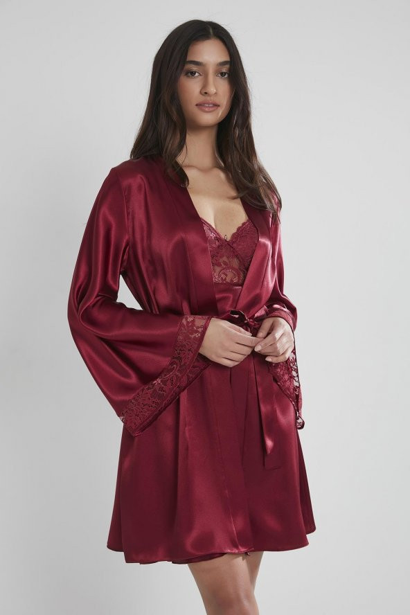 Saten Dantelli Gecelik & Sabahlık Takım - Resim 2