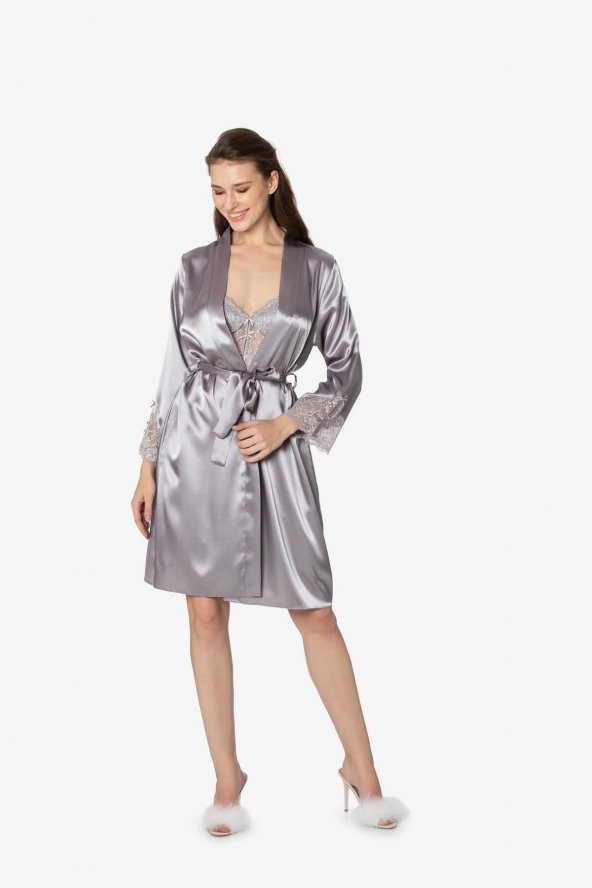 Saten Dantelli Gecelik & Sabahlık Takım - 2