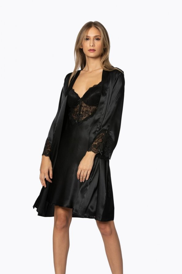 Saten Dantelli Gecelik & Sabahlık Takım ürün görseli