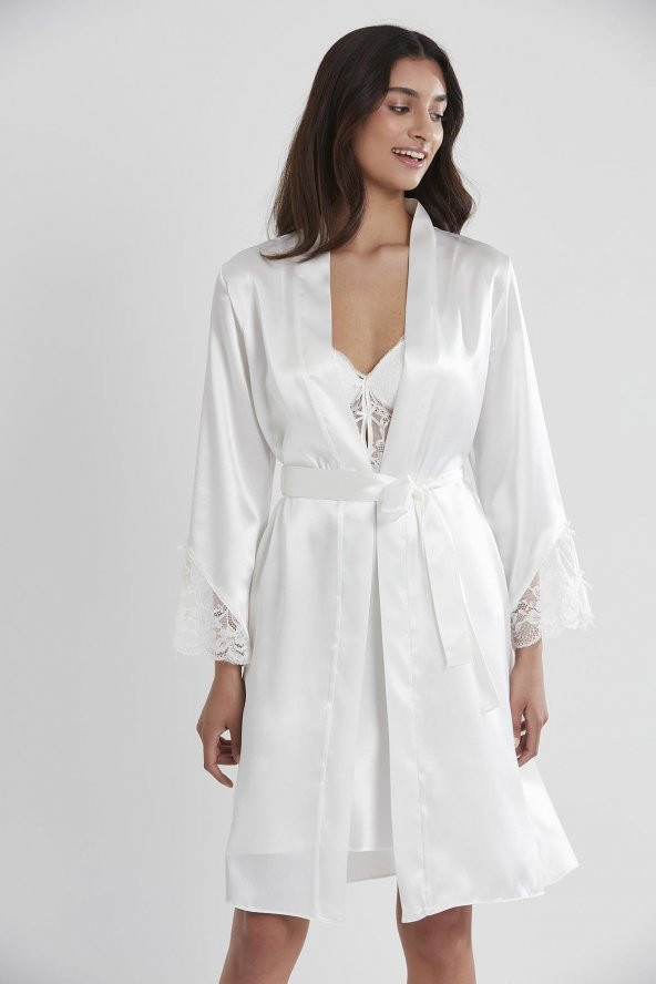 Saten Dantelli Gecelik & Sabahlık Takım - Resim 3