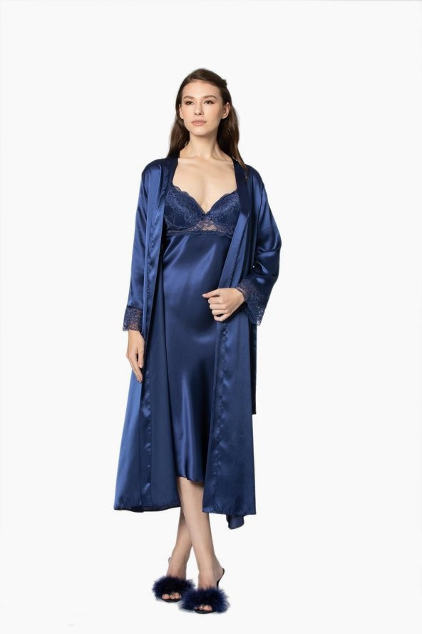 Saten Dantelli Gecelik & Sabahlık Takım - Resim 2