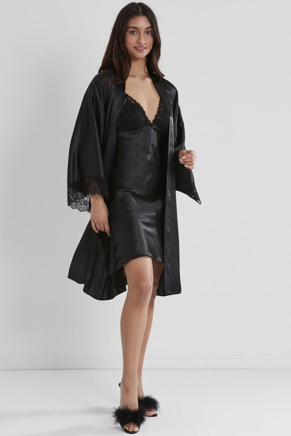 Saten Dantelli Gecelik & Sabahlık Takım ürün görseli